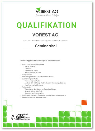 Qualifikationsbescheinigung Umweltmanagement Basiswissen ISO 14001 Deutsch